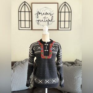 Nordstrikk Classic Norwegian Wool Sweater Black & Red Nordic Sweater Winter Wool